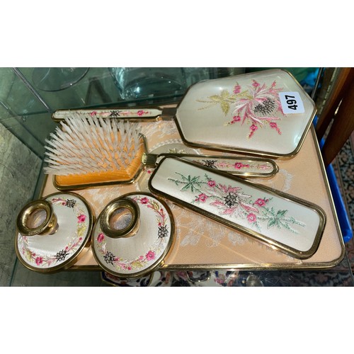 497 - FLORAL NEEDLE POINT DRESSING TABLE SET