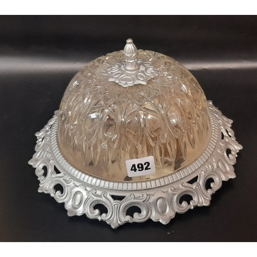 492 - PRESSED GLASS DOMED CEILING LIGHT