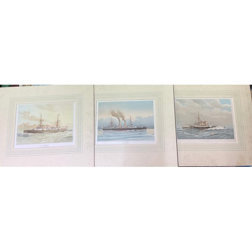 465 - THREE UNFRAMED PRINTS AFTER W FRED MITCHELL HMS LATONA HMS RODNEY, AND HMS UNDAUNTED