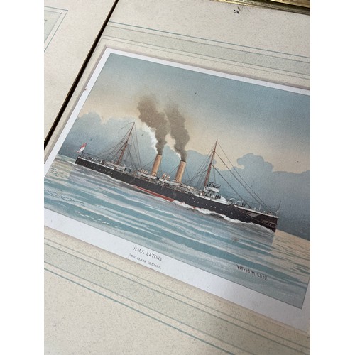 465 - THREE UNFRAMED PRINTS AFTER W FRED MITCHELL HMS LATONA HMS RODNEY, AND HMS UNDAUNTED