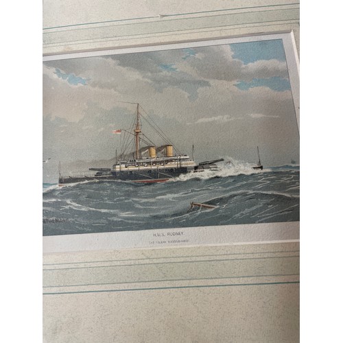 465 - THREE UNFRAMED PRINTS AFTER W FRED MITCHELL HMS LATONA HMS RODNEY, AND HMS UNDAUNTED