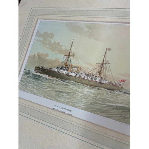 465 - THREE UNFRAMED PRINTS AFTER W FRED MITCHELL HMS LATONA HMS RODNEY, AND HMS UNDAUNTED