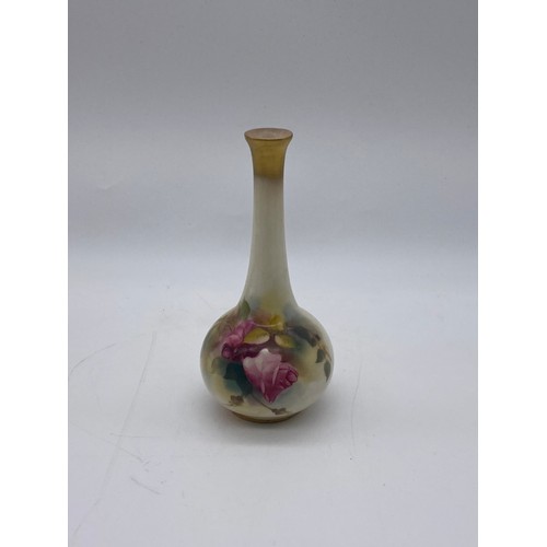 563 - ROYAL WORCESTER BLUSH IVORY GILDED COMPORT AND A CABBAGE ROSE PATTERN BOTTLE VASE