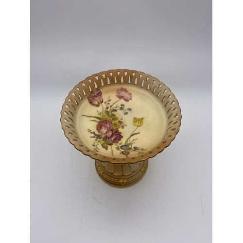 563 - ROYAL WORCESTER BLUSH IVORY GILDED COMPORT AND A CABBAGE ROSE PATTERN BOTTLE VASE