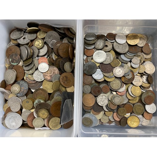 570 - TWO TUBS OF MAINLY EUROPEAN AND WORLD COINS