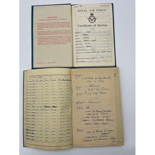 607 - WWII RAF FLYING LOG BOOK AND CERTIFICATE OF SERVICE BOOK