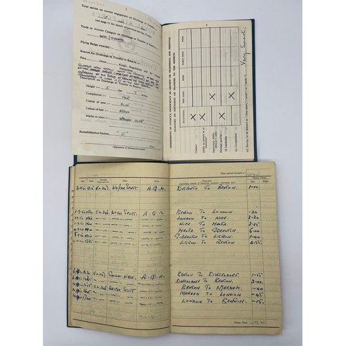 607 - WWII RAF FLYING LOG BOOK AND CERTIFICATE OF SERVICE BOOK