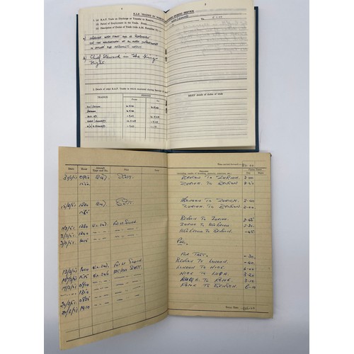 607 - WWII RAF FLYING LOG BOOK AND CERTIFICATE OF SERVICE BOOK