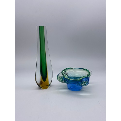 553 - GALLIANO FERRO MURANO SOMMERSO BUD VASE AND A CZECH GLASS BOWL