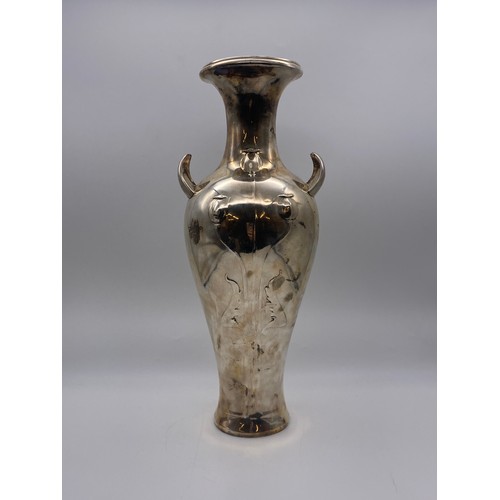 546 - ART NOUVEAU CAST METAL FIGURAL VASE DECORATED WITH FLOWERS BY IMPERIAL ZINN