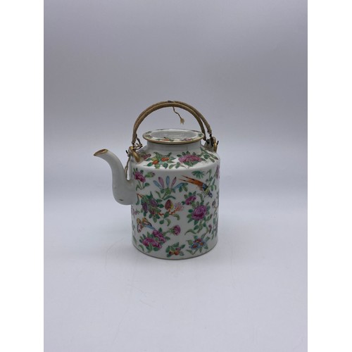 540 - CHINESE FAMILLE ROSE TEAPOT DECORATED WITH EXOTIC BIRDS AND BUTTERFLIES AMONGST FLOWERS AND FRUIT