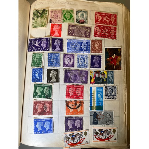 590 - WORLD STAMP ALBUM VICTORIA ONWARDS, PLUS BAG OF FRANKED POSTAGE STAMPS