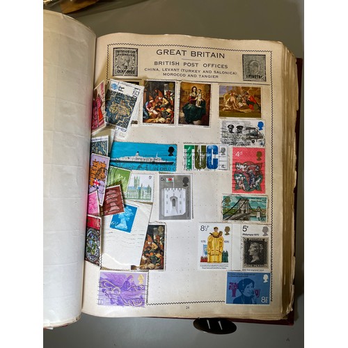 590 - WORLD STAMP ALBUM VICTORIA ONWARDS, PLUS BAG OF FRANKED POSTAGE STAMPS