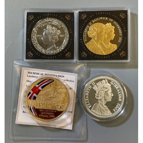 581 - QUEEN ELIZABETH II PROOF COINS £5 BAILI WICK OF GUERNSEY, BRITISH INDIAN OCEAN TERRITORY AND GIBRALT... 