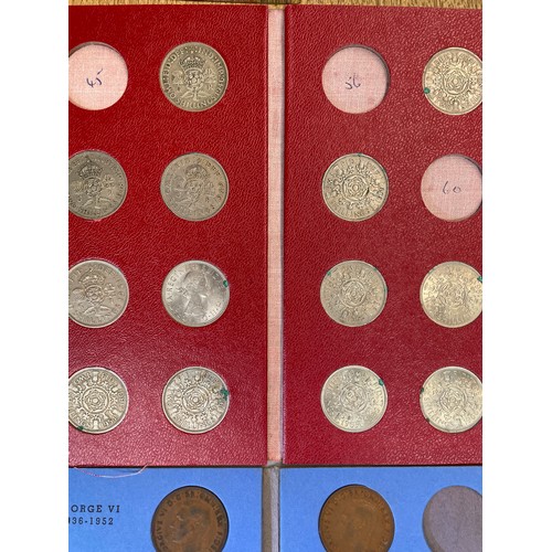 583 - THREE PRE DECIMAL FOLDERS OF FLORINS INCOMPLETE, PENNIES, AND HALF CROWNS, REPLICA QUEEN ELIZABETH I... 