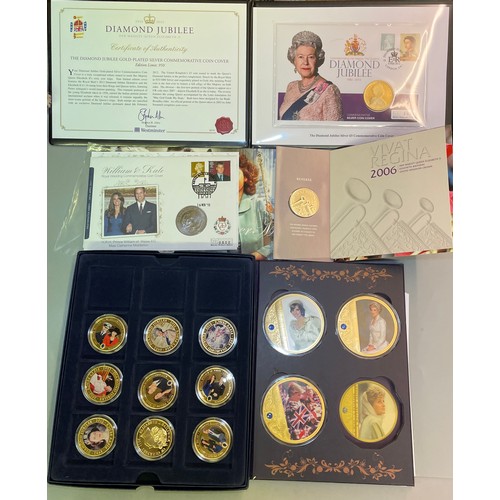 576 - DIAMOND JUBILEE GOLD PLATED SILVER COMMEMORATIVE COIN COVER 507 / 950, THREE DIANA PRINCESS OF WALES... 