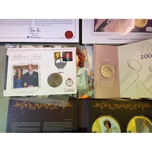 576 - DIAMOND JUBILEE GOLD PLATED SILVER COMMEMORATIVE COIN COVER 507 / 950, THREE DIANA PRINCESS OF WALES... 