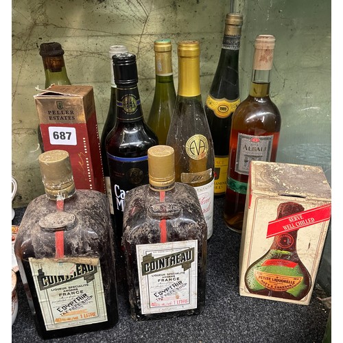 687 - SELECTION OF LIQUEURS INCLUDING CAPTAIN MORGANS, COINTREAU AND OTHERS