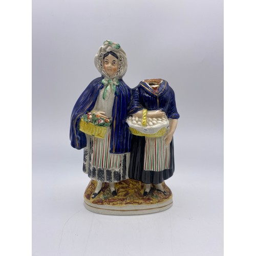 263 - STAFFORDSHIRE FIGURE GROUP OF TWO WELSH LADIES WITH BASKETS A/F AND A CONTINENTAL FAIRING ENTITLED A... 