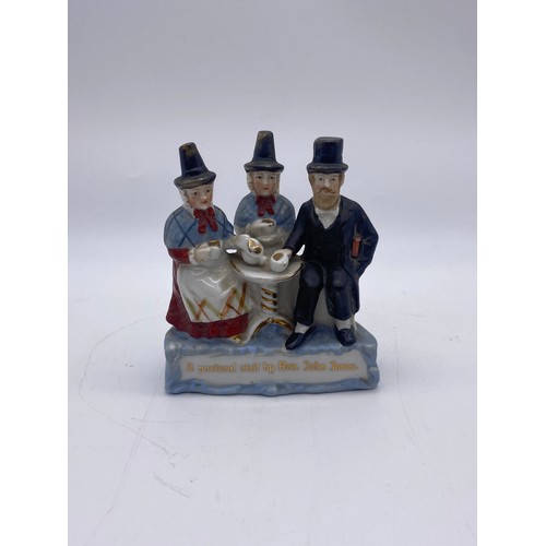 263 - STAFFORDSHIRE FIGURE GROUP OF TWO WELSH LADIES WITH BASKETS A/F AND A CONTINENTAL FAIRING ENTITLED A... 