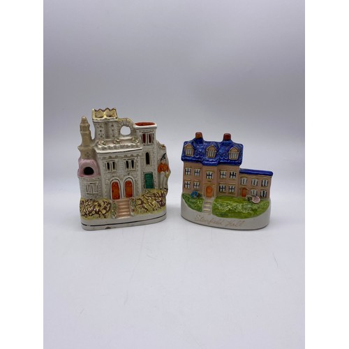 254 - 19TH C. STAFFORDSHIRE FLAT BACK CASTLE SPILL HOLDER AND LATER MODEL OF STANFIELD HALL