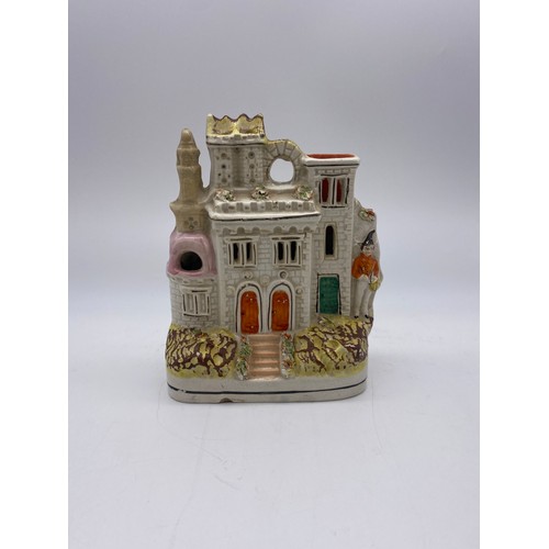 254 - 19TH C. STAFFORDSHIRE FLAT BACK CASTLE SPILL HOLDER AND LATER MODEL OF STANFIELD HALL