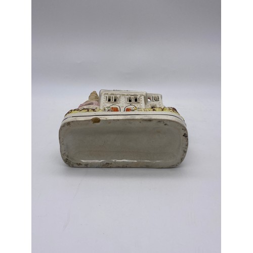 254 - 19TH C. STAFFORDSHIRE FLAT BACK CASTLE SPILL HOLDER AND LATER MODEL OF STANFIELD HALL