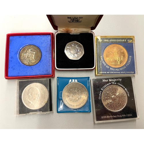 656 - CHURCHILL COMMEMORATIVE 1965 CROWN, PROOF 50 PENCE, 1910-1935 COIN & OTHERS