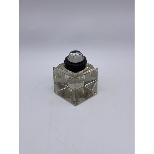 597 - LOZENGE GLASS INKWELL WITH FACET STOPPER