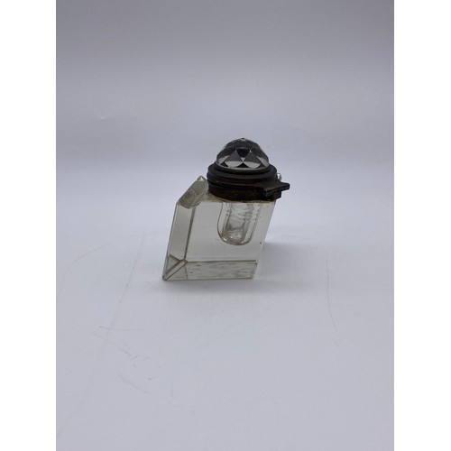 597 - LOZENGE GLASS INKWELL WITH FACET STOPPER