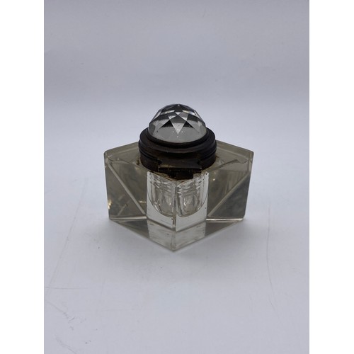 597 - LOZENGE GLASS INKWELL WITH FACET STOPPER