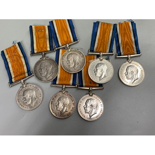 664 - 7X WWI MEDALS WITH RIBBONS - LIVERPOOL R, 2-LOND R, R.BERKS R , W. YORKS R