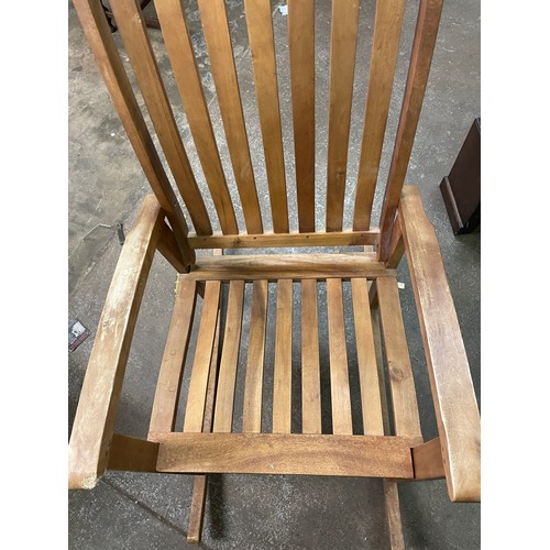 161 - HARD WOOD SLATTED BACK GARDEN ROCKING CHAIR
