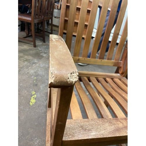 161 - HARD WOOD SLATTED BACK GARDEN ROCKING CHAIR