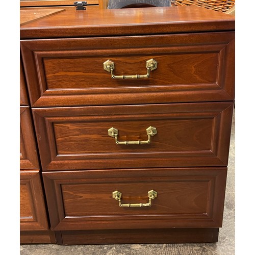 113 - STAG STYLE MAHOGANY THREE DRAWER CHEST AND THREE DRAWER BEDSIDE CHEST