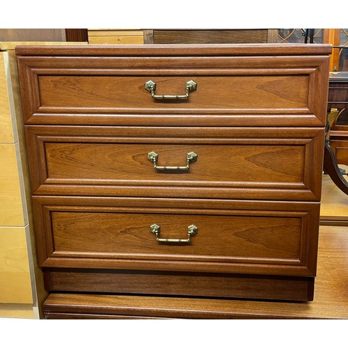 113 - STAG STYLE MAHOGANY THREE DRAWER CHEST AND THREE DRAWER BEDSIDE CHEST