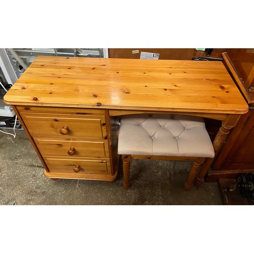 138 - PINE KNEEHOLE DRESSING TABLE AND STOOL