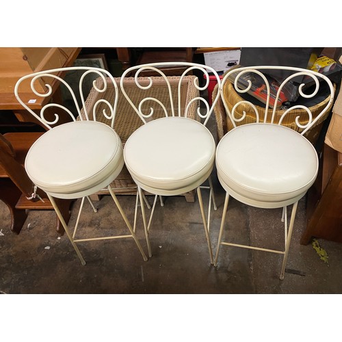 185 - THREE LATE 60S/70S CREAM METAL WORK BREAKFAST STOOLS