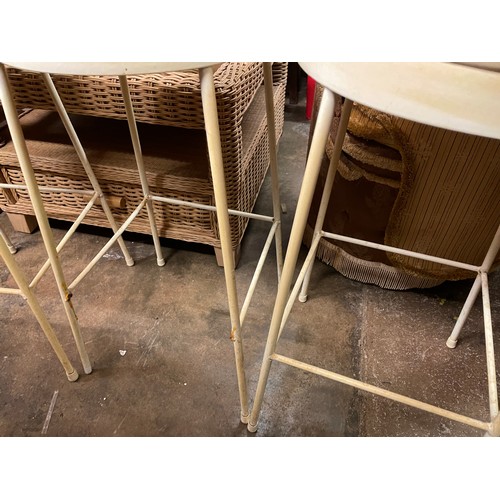 185 - THREE LATE 60S/70S CREAM METAL WORK BREAKFAST STOOLS