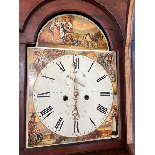 1A - 19TH CENTURY SCOTTISH MAHOGANY LONG CASED CLOCK WOTH PAINTED DIAL SIGNED JAS AITKEN GLASGOW