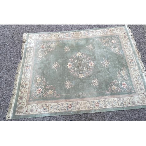 63 - LARGE GREEN PATTERN CARPET 375CM X 275CM APPROX