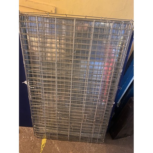 214 - TWO GALVANISED AND WIRE WORK DOG CRATES