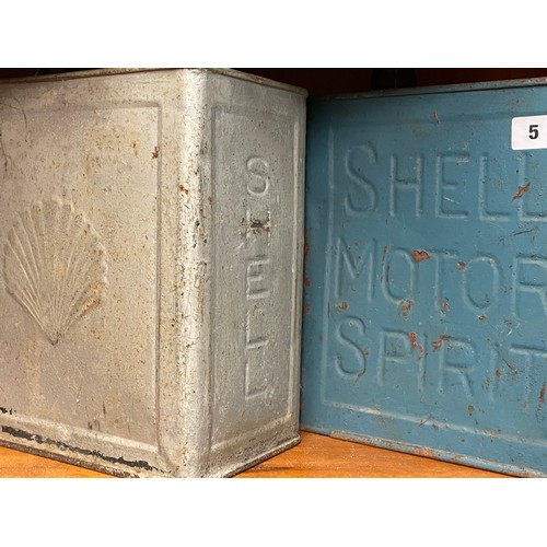 5 - SHELL VINTAGE MOTORING OIL CANS AND OTHER ADVERTISING TINS