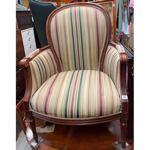 53 - REPRODUCTION NEO CLASSICAL STYLE REGENCY STRIPED UPHOLSTERED ARMCHAIR