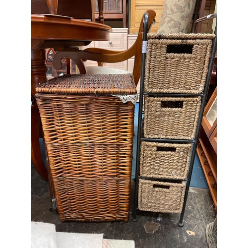 55 - SEAGRASS BATHROOM CHEST OF DRAWERS AND WICKER WORK LINEN BIN