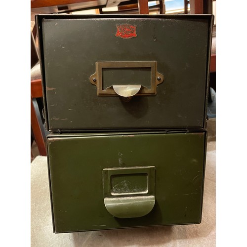 58 - TWO VINTAGE GREEN METAL SINGLE INDEX FILE BOXES