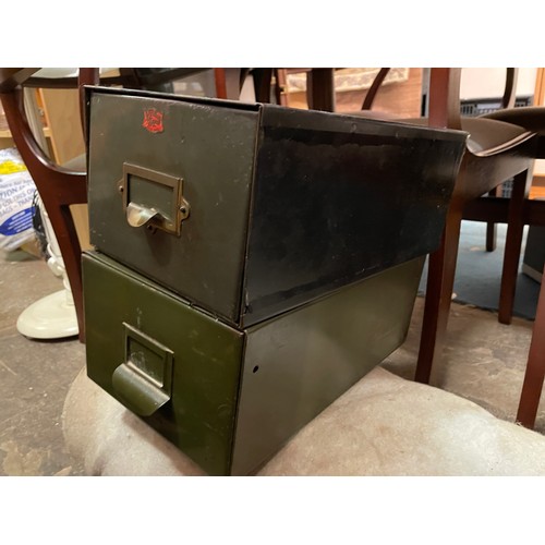 58 - TWO VINTAGE GREEN METAL SINGLE INDEX FILE BOXES