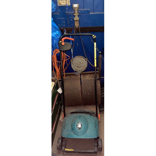 228 - VINTAGE GARDEN ROLLER AND POWER BASE GRASS COLLECTOR