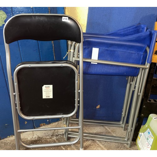 218 - TWO NYLON FOLDING GARDEN CHAIRS AND A STOOL
