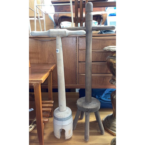 183 - TWO VINTAGE PINE DOLLY POSHERS